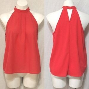 Paper Crane Anthropologie Coral Halter Tank Top L High Neck Summer Keyhole Back